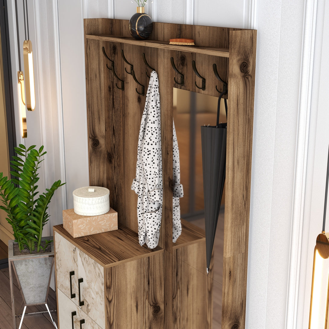Stalak za hodnik Berlin BC - Walnut, White Marble-Vasdom.hr