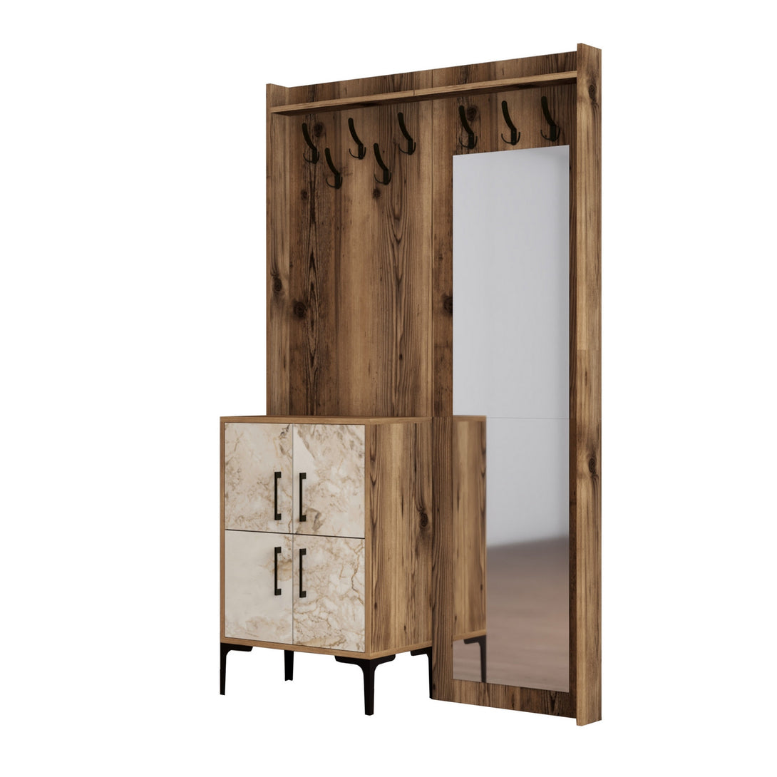 Stalak za hodnik Berlin BC - Walnut, White Marble-Vasdom.hr