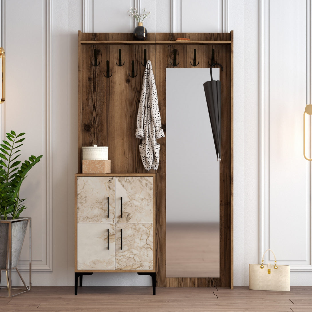 Stalak za hodnik Berlin BC - Walnut, White Marble-Vasdom.hr