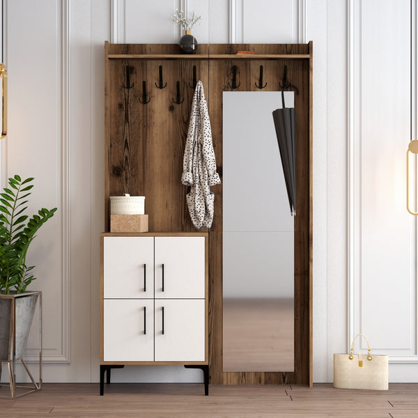Stalak za hodnik Berlin BC - Walnut, White-Vasdom.hr