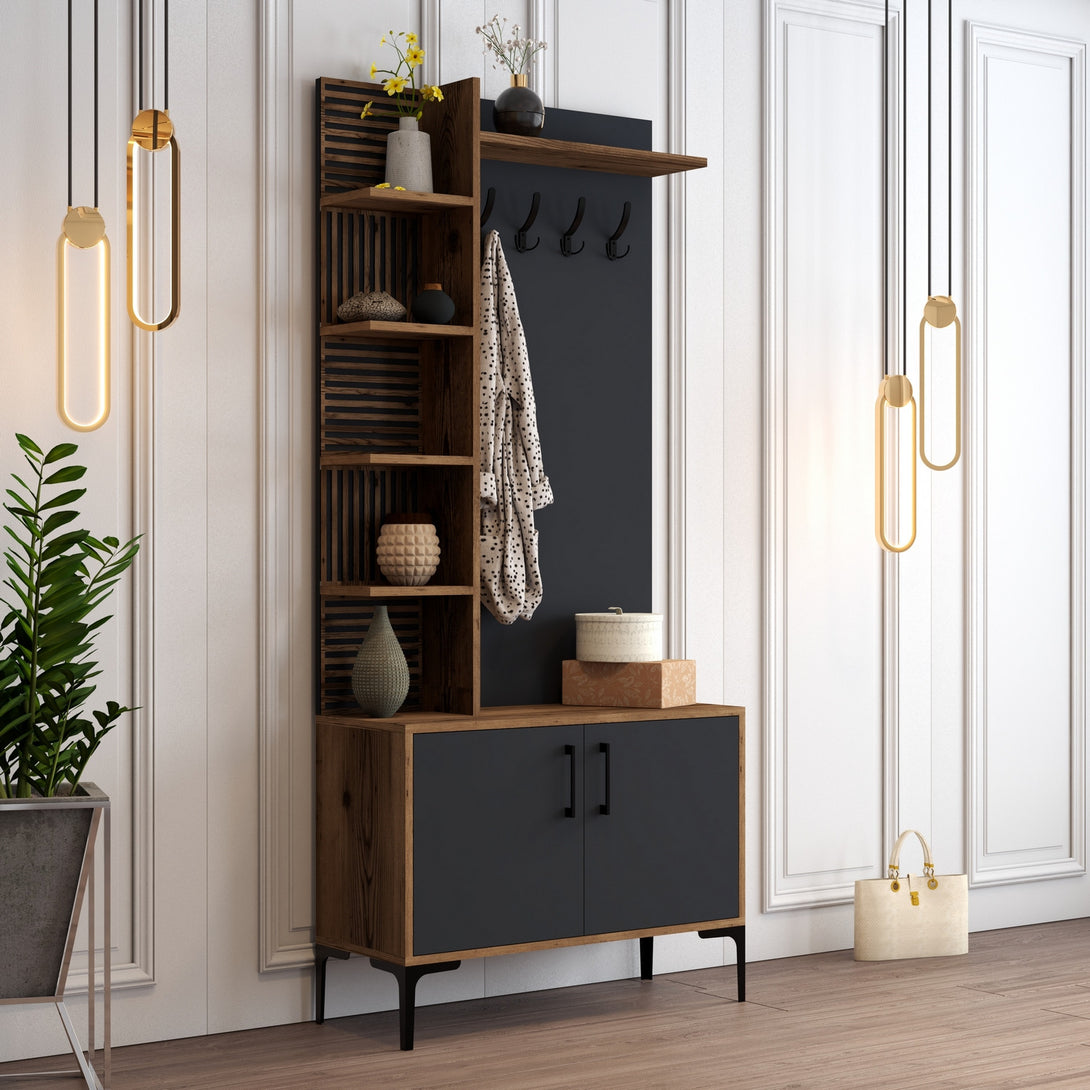 Stalak za hodnik Viyana D - Walnut, Anthracite-Vasdom.hr