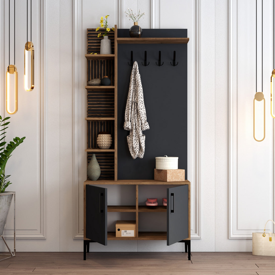 Stalak za hodnik Viyana D - Walnut, Anthracite-Vasdom.hr