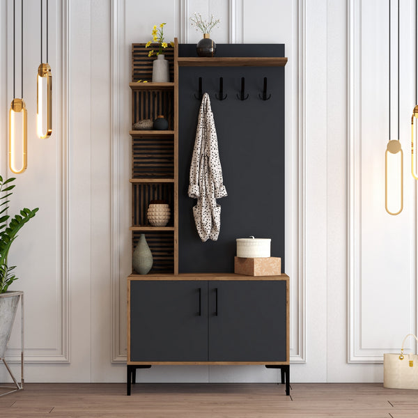 Stalak za hodnik Viyana D - Walnut, Anthracite-Vasdom.hr