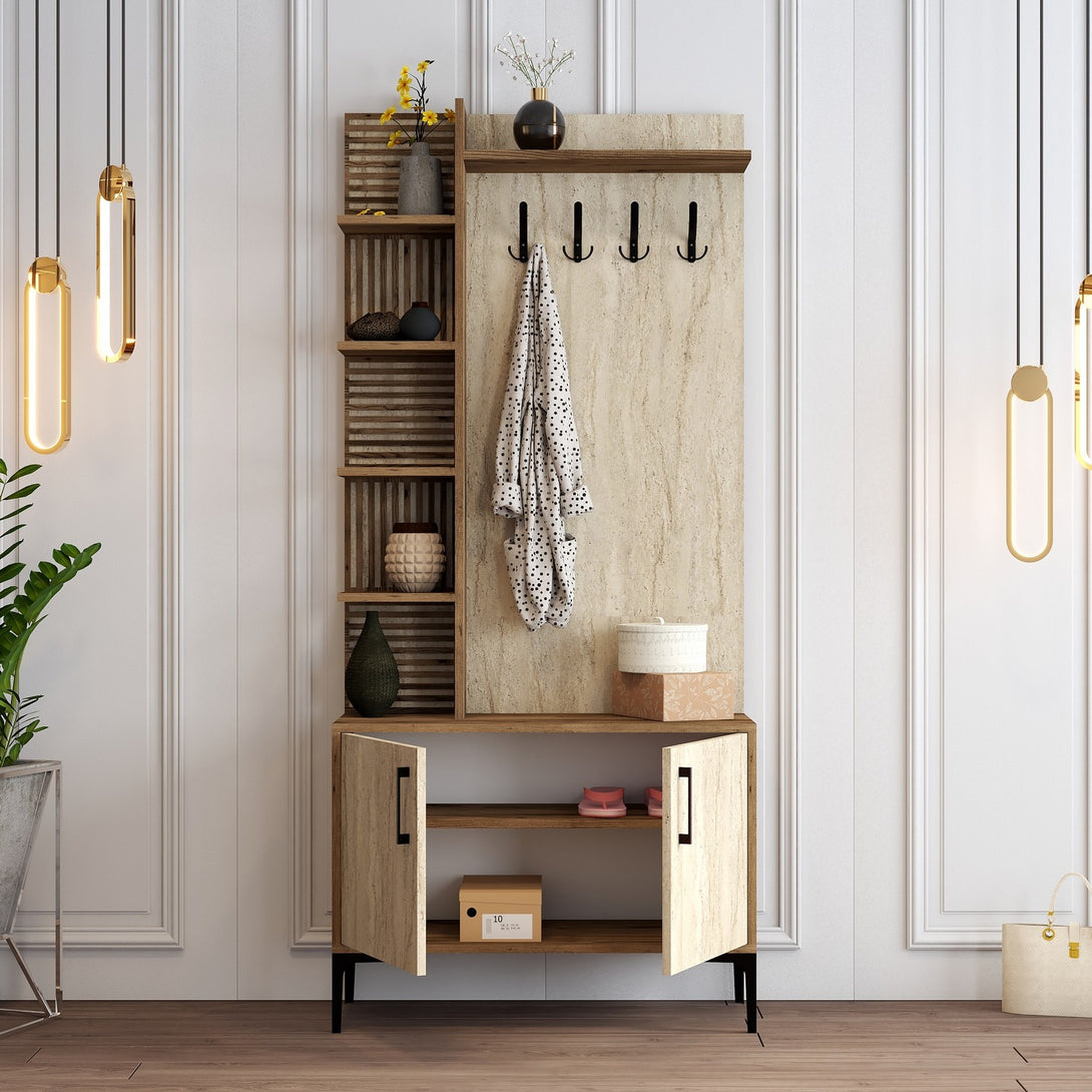 Stalak za hodnik Viyana D - Walnut, Travertine-Vasdom.hr