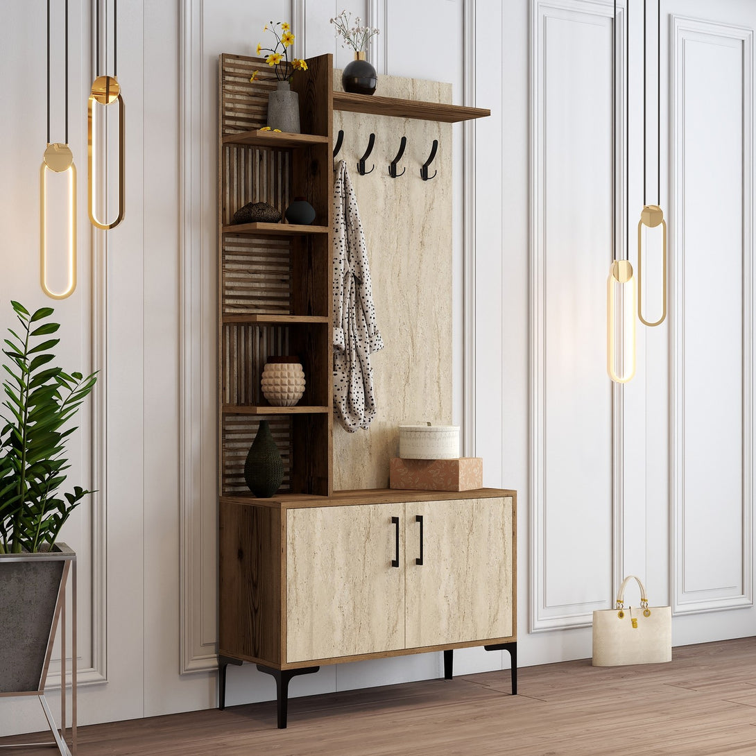 Stalak za hodnik Viyana D - Walnut, Travertine-Vasdom.hr