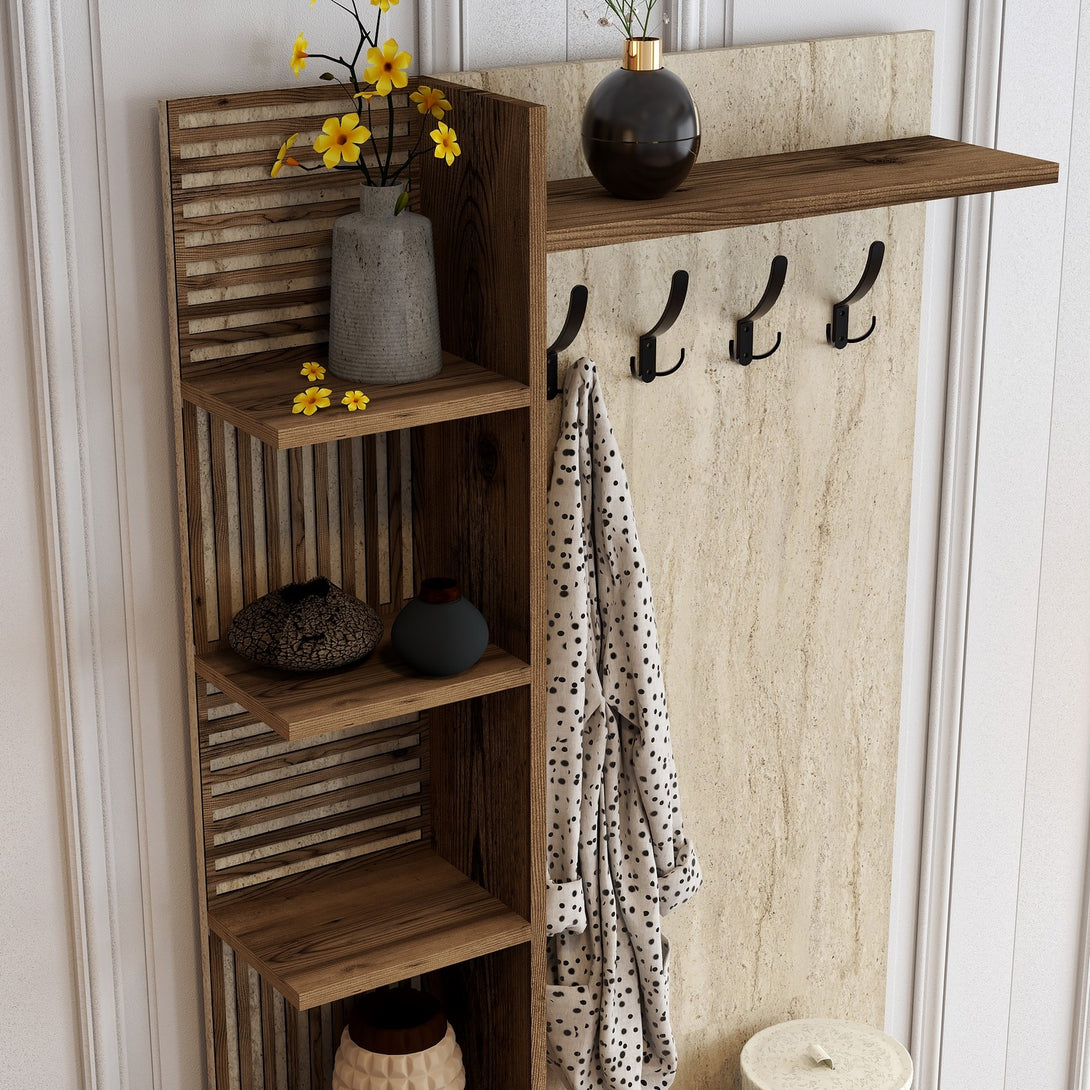 Stalak za hodnik Viyana D - Walnut, Travertine-Vasdom.hr