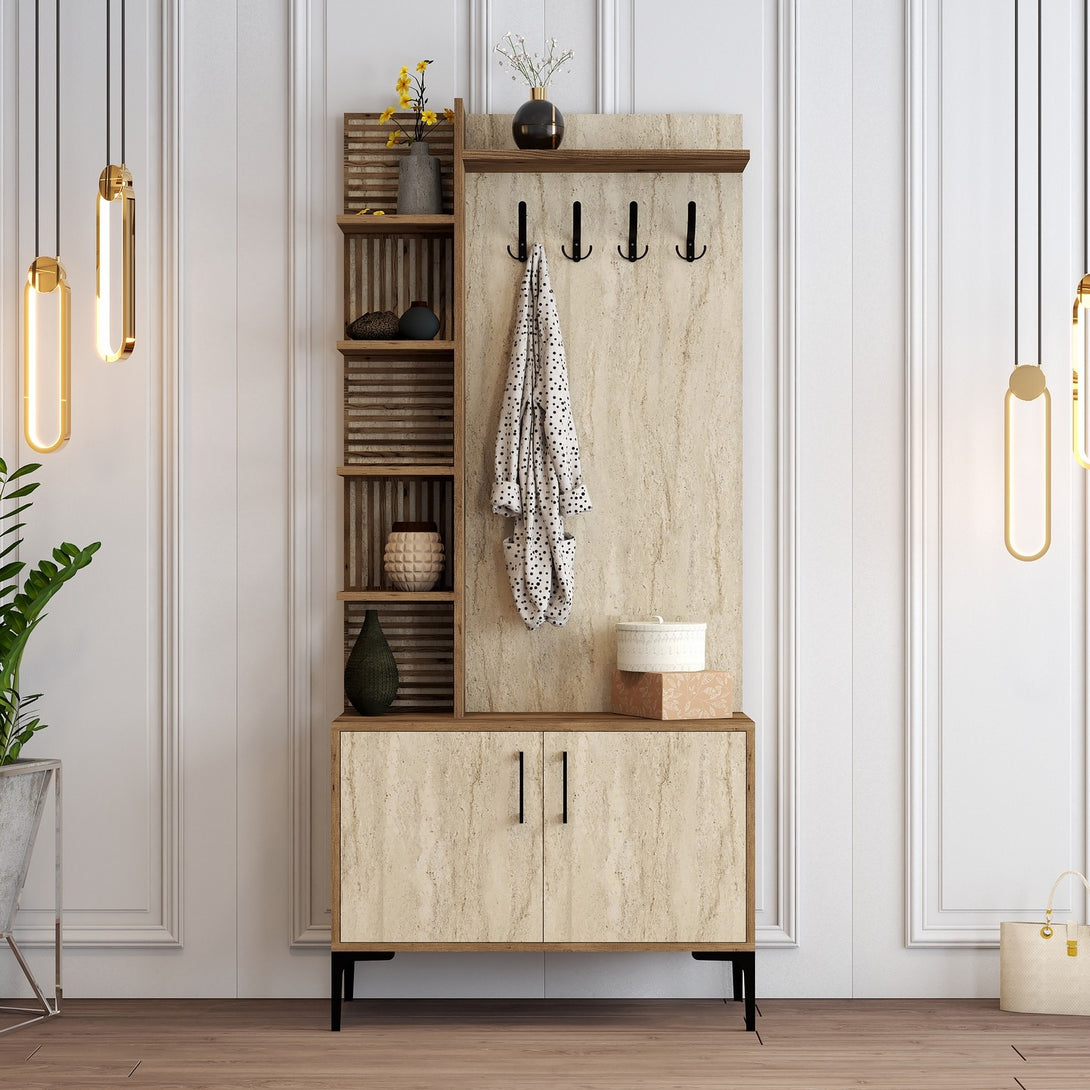 Stalak za hodnik Viyana D - Walnut, Travertine-Vasdom.hr