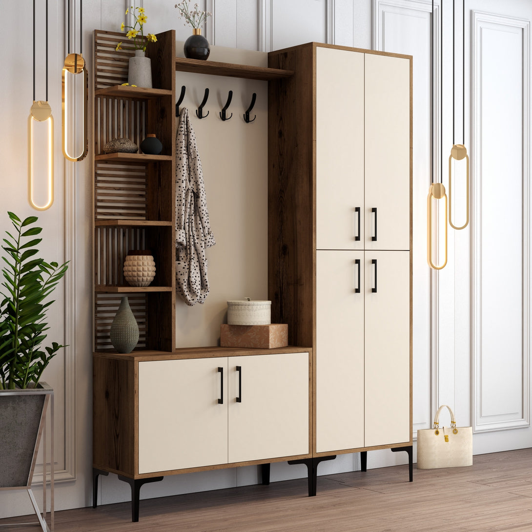 Stalak za hodnik Viyana DA - Walnut, Cream-Vasdom.hr