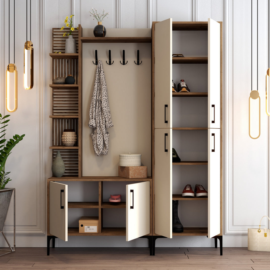 Stalak za hodnik Viyana DA - Walnut, Cream-Vasdom.hr