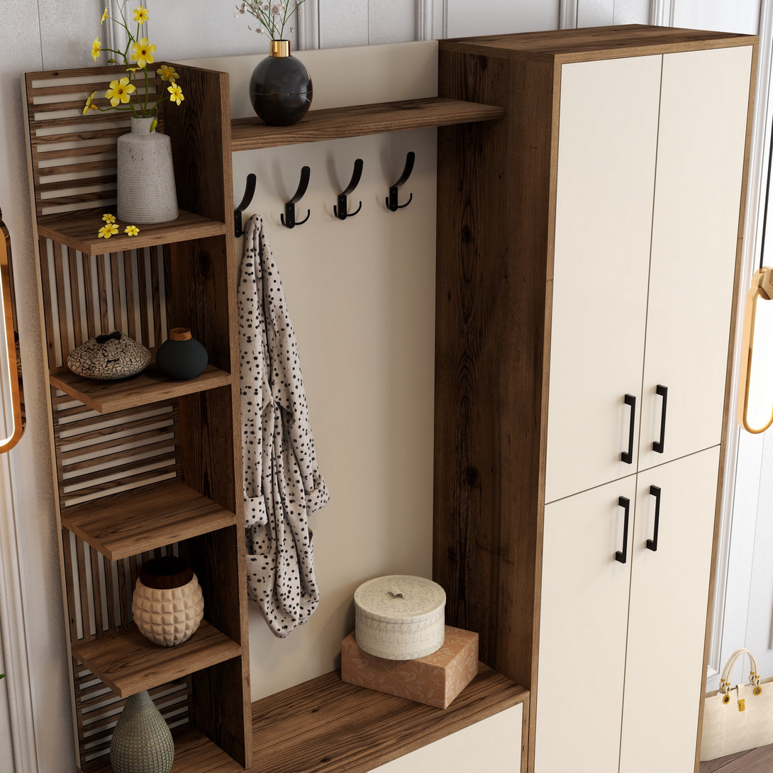 Stalak za hodnik Viyana DA - Walnut, Cream-Vasdom.hr