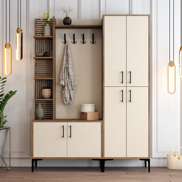 Stalak za hodnik Viyana DA - Walnut, Cream-Vasdom.hr