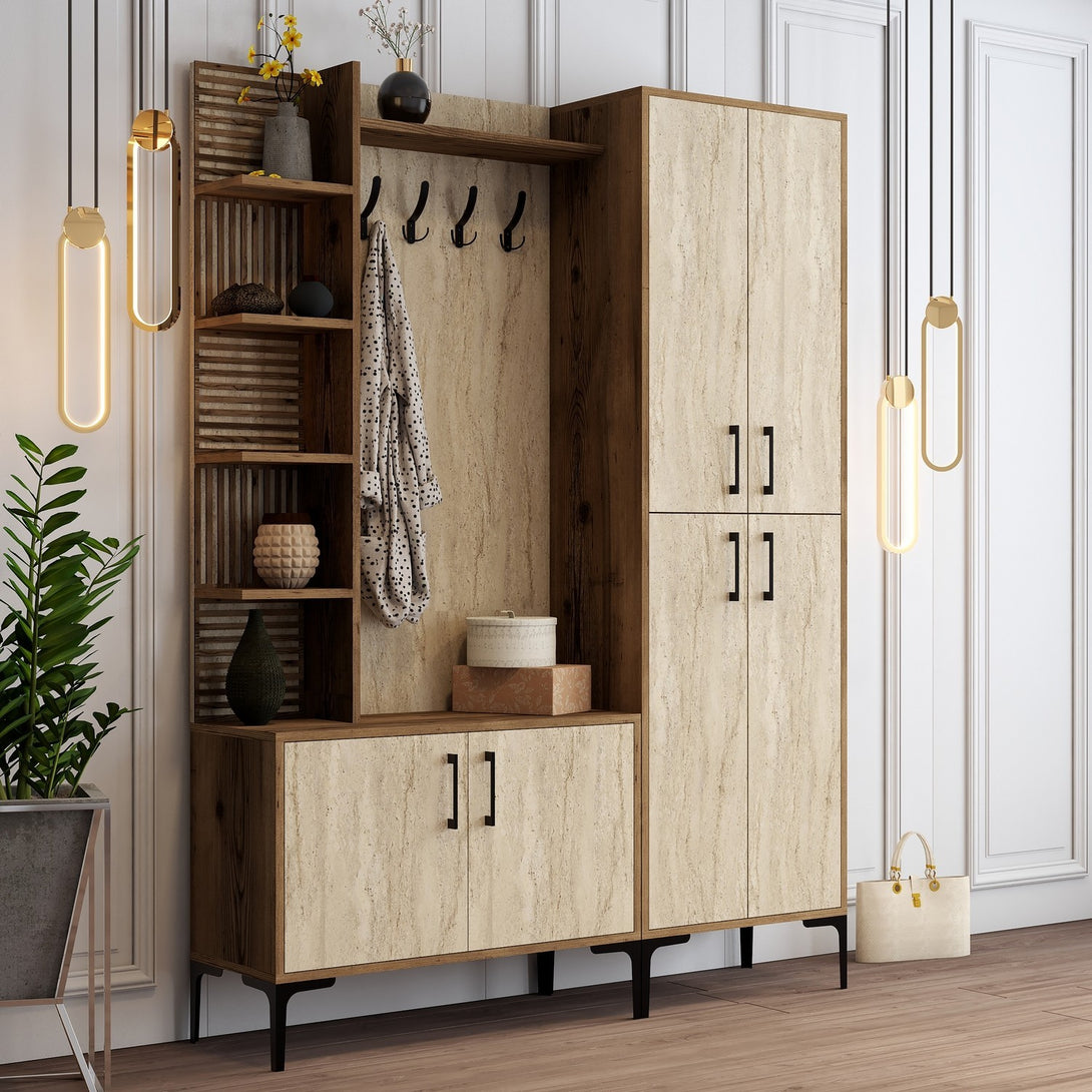 Stalak za hodnik Viyana Da - Walnut, Travertine-Vasdom.hr