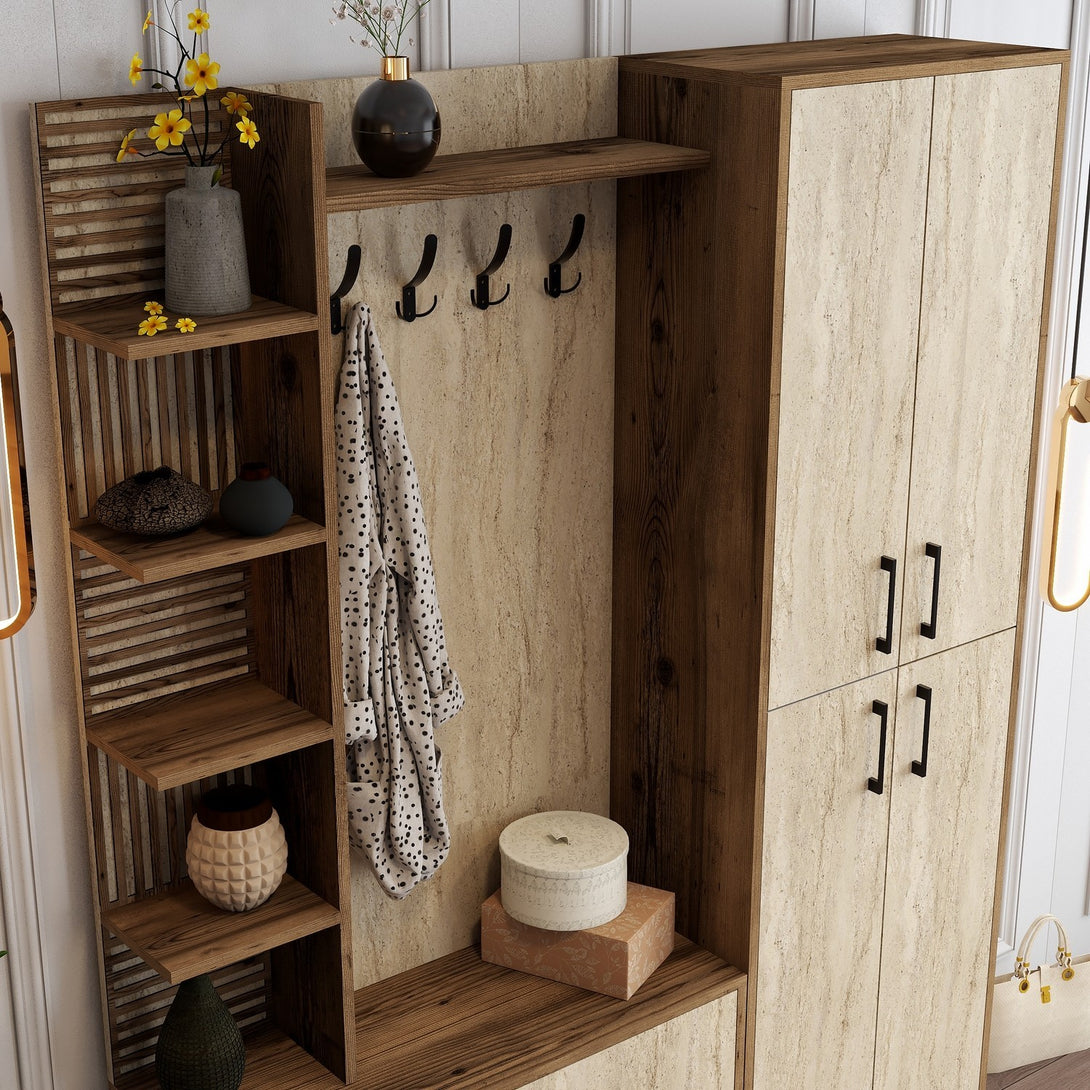 Stalak za hodnik Viyana Da - Walnut, Travertine-Vasdom.hr