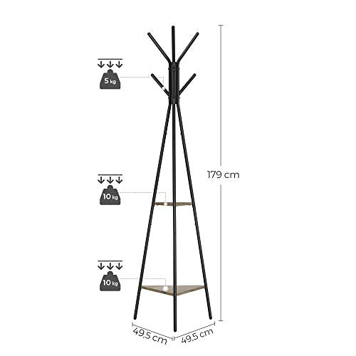 Stalak za kapute industrijskog stila, 49,5 x 49,5 x 179 cm, sive i crne boje | VASAGLE-Vasdom.hr