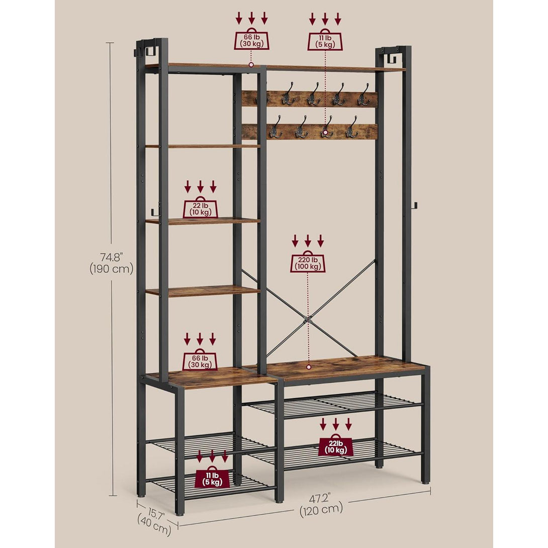 Stalak za kapute s klupom za obuvanje i pohranu cipela, smeđe-crni | VASAGLE-Vasdom.hr