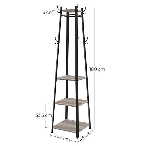 Stalak za kapute s policama, industrijskos stila, 43 x 43 x 180 cm, sivo crni | VASAGLE-Vasdom.hr