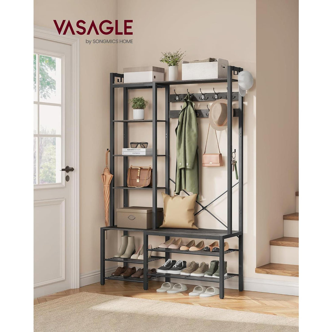 Stalak za kapute s prostorom za obuću, 140x120x190 cm, sive i crne boje | VASAGLE-Vasdom.hr