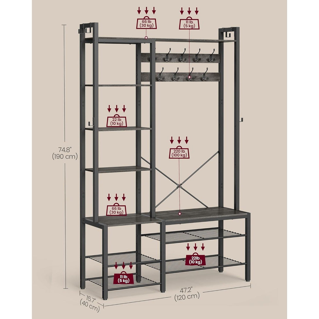 Stalak za kapute s prostorom za obuću, 140x120x190 cm, sive i crne boje | VASAGLE-Vasdom.hr