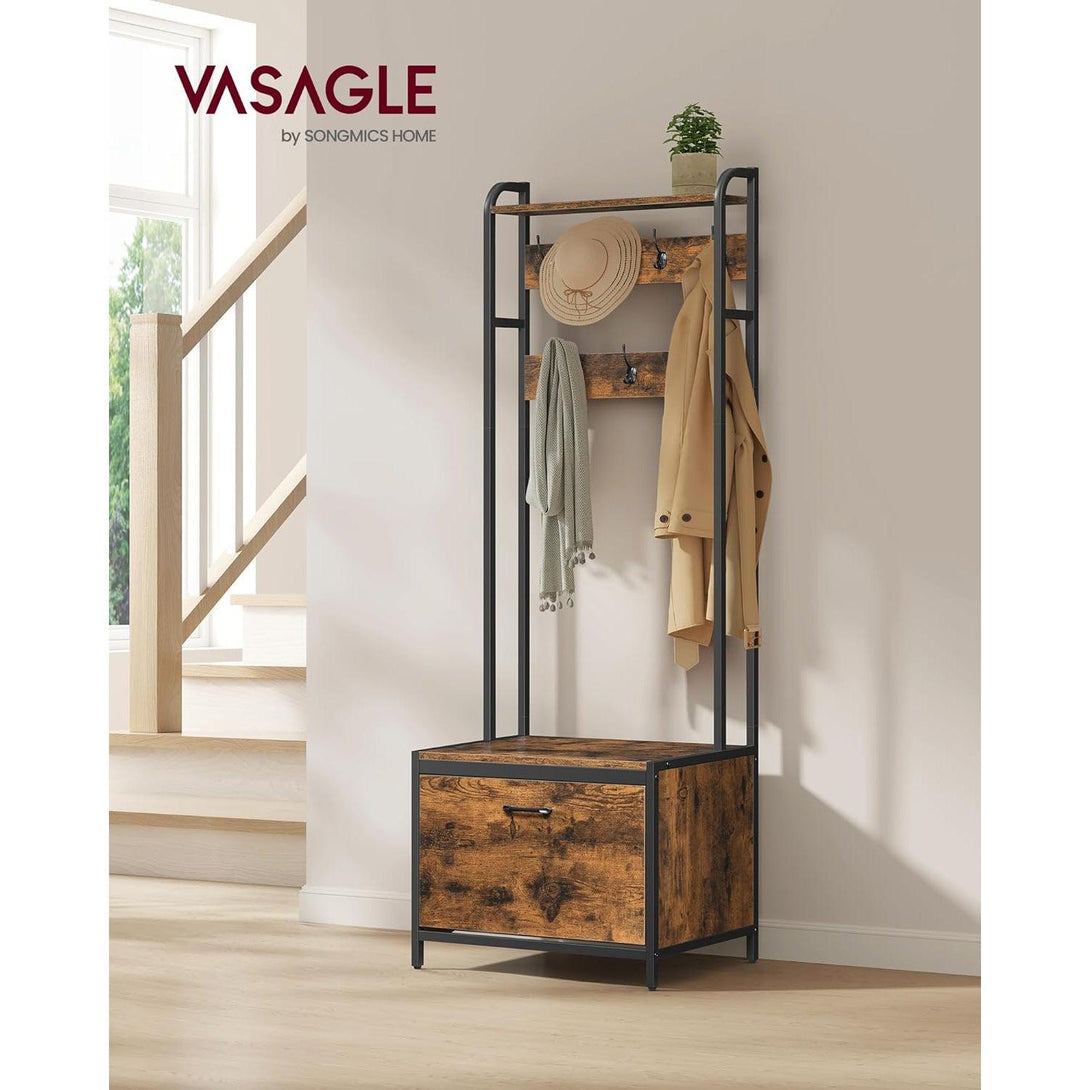Stalak za kapute s prostorom za odlaganje cipela, vintage smeđa i crna | VASAGLE-Vasdom.hr