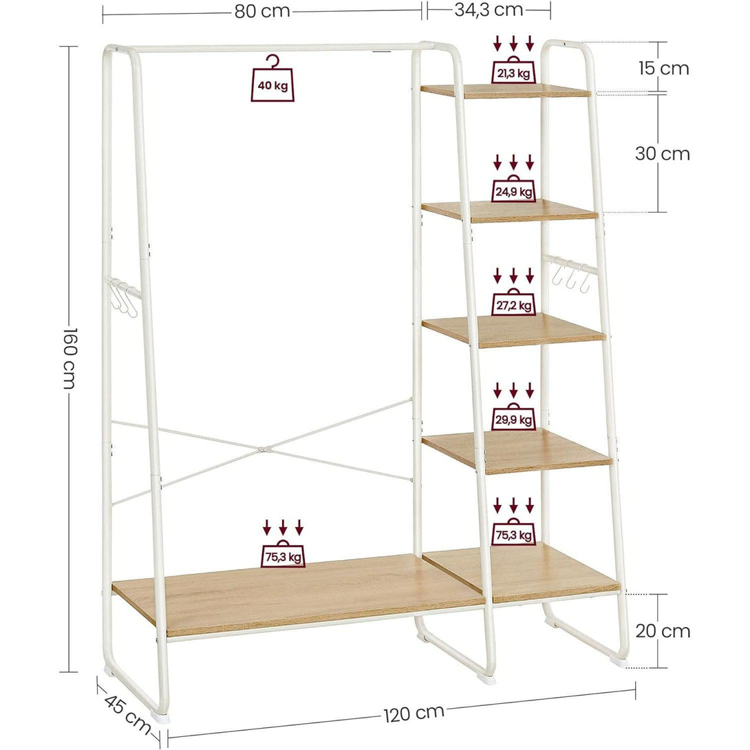 Stalak za odjeću s policom za cipele, stalak za odlaganje na 5 razina, bijeli | VASAGLE-Vasdom.hr