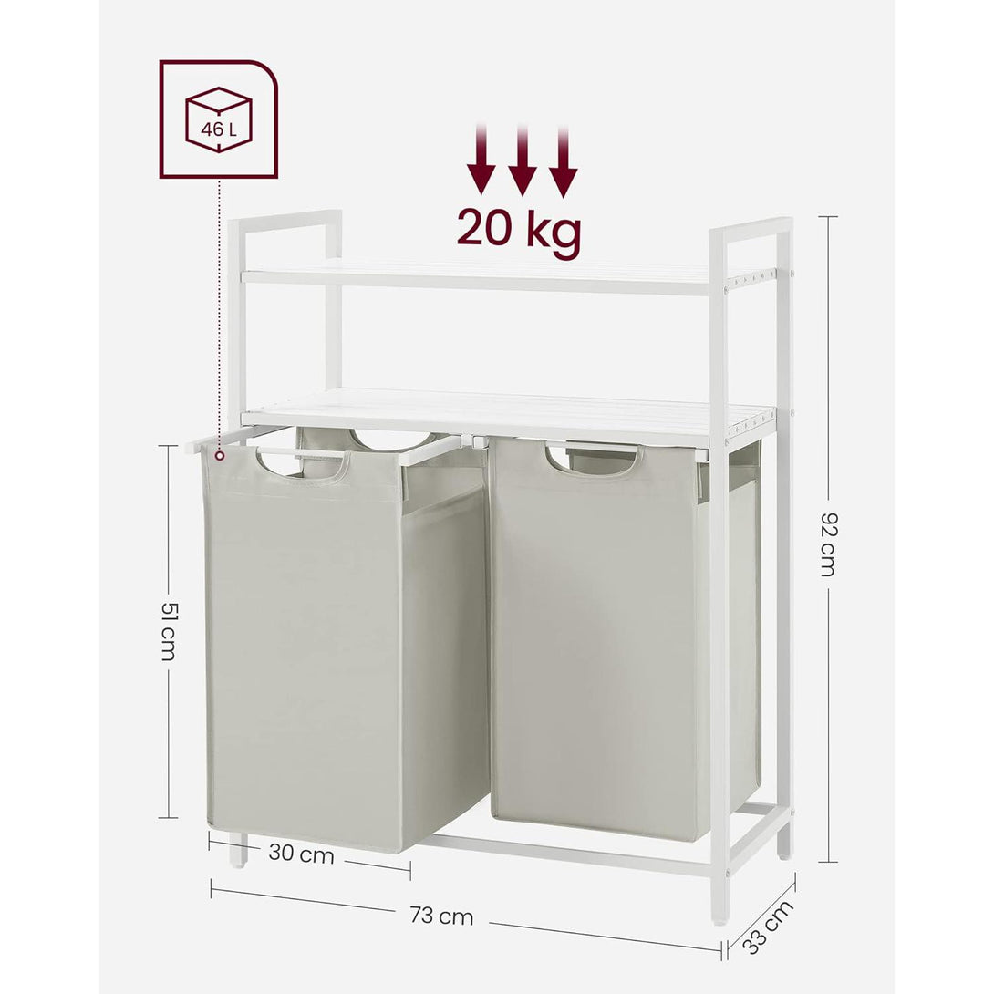 Stalak za rublje, košara za rublje s dvije police, 2 x 46L, bijeli | VASAGLE-Vasdom.hr