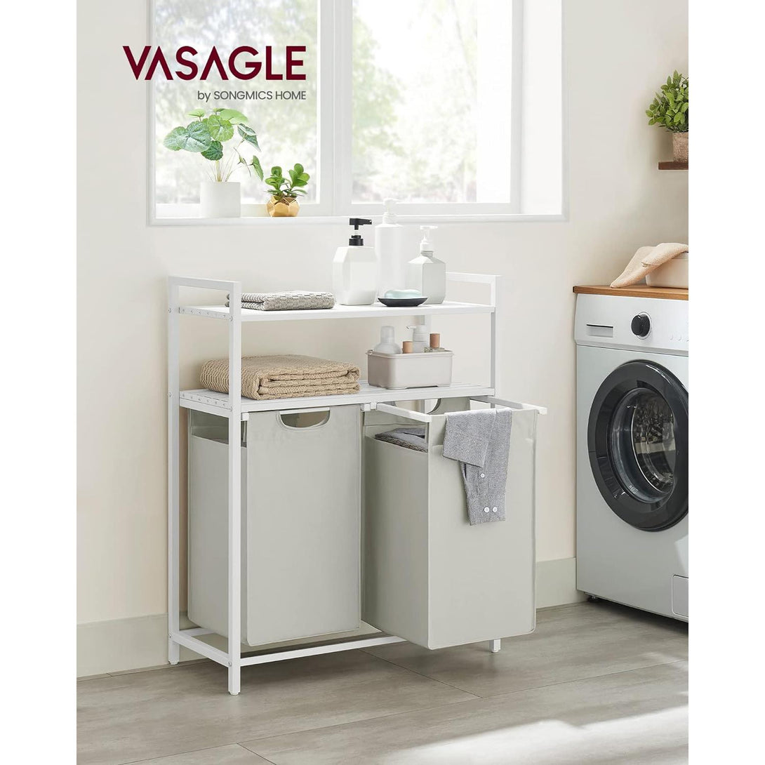 Stalak za rublje, košara za rublje s dvije police, 2 x 46L, bijeli | VASAGLE-Vasdom.hr