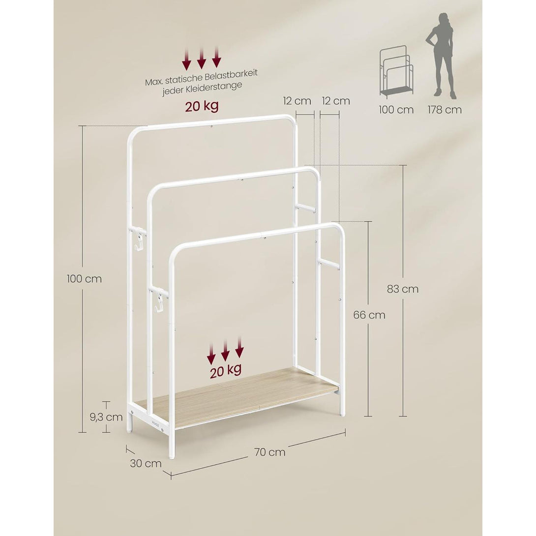 Stalak za ručnike i deke s 3 šipke, 70 x 30 x 100 cm, bež i bijele boje | VASAGLE-Vasdom.hr