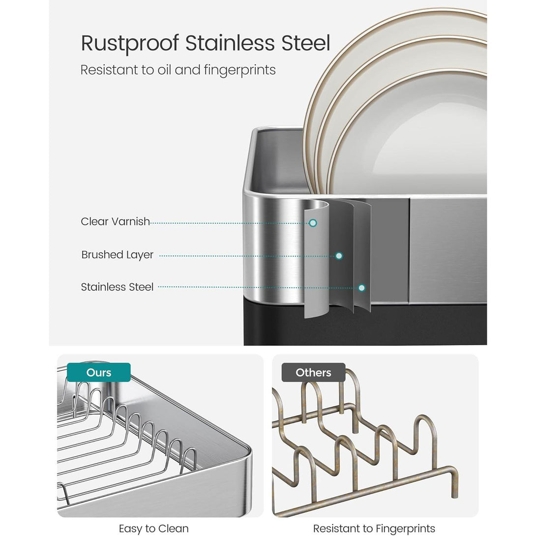 Stalak za sušenje posuđa s držačem za pribor, nehrđajući čelik, srebrno-crni | SONGMICS-Vasdom.hr