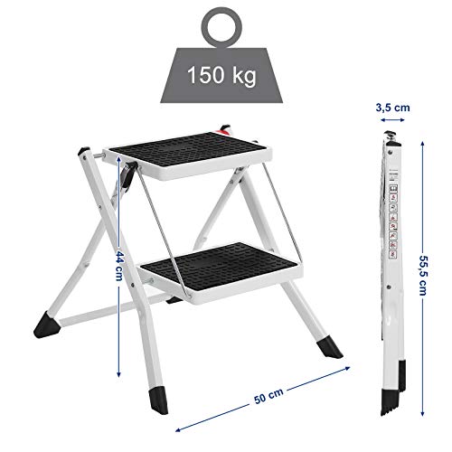 Stepenica na 2 razine, stabilno, prijenosno i sklopivo, nosivost 150 kg, bijele | SONGMICS-Vasdom.hr