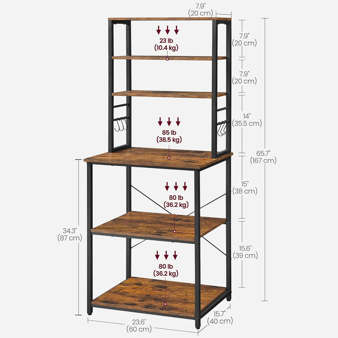 Stojeća polica za kuhinju s 6 polica i 6 kuka, 40 x 60 x 167 cm, smeđe-crna | VASAGLE-Vasdom.hr
