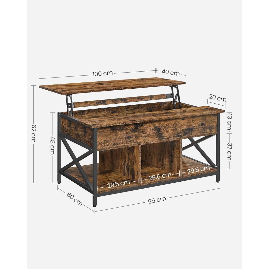 Stol za kavu s otvorenim i skrivenim spremištem 60 x 100 x (48-62) cm, smeđi | VASAGLE-Vasdom.hr