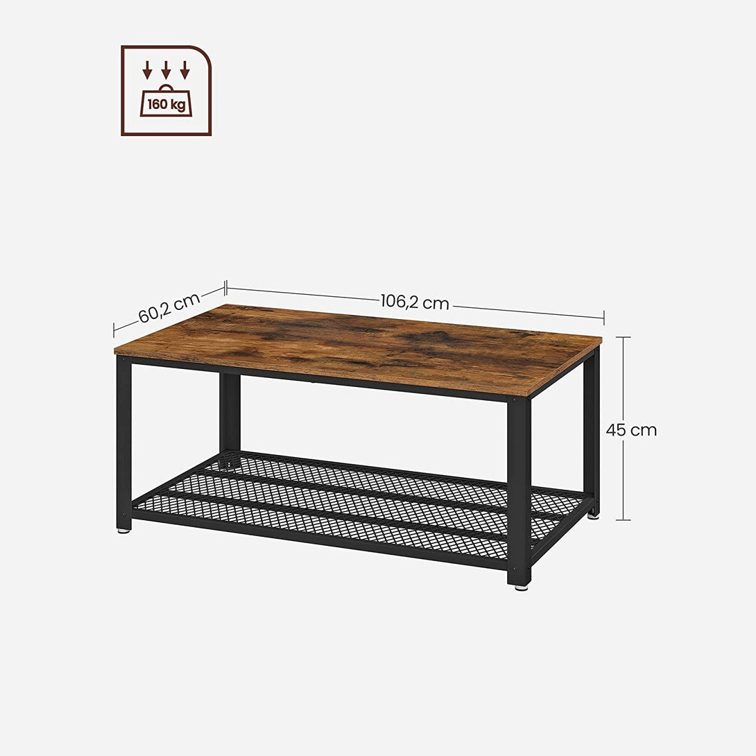 Stol za kavu s rešetkastom policom 106,2 x 45 x 60,2 cm, rustikalno smeđi | VASAGLE-Vasdom.hr