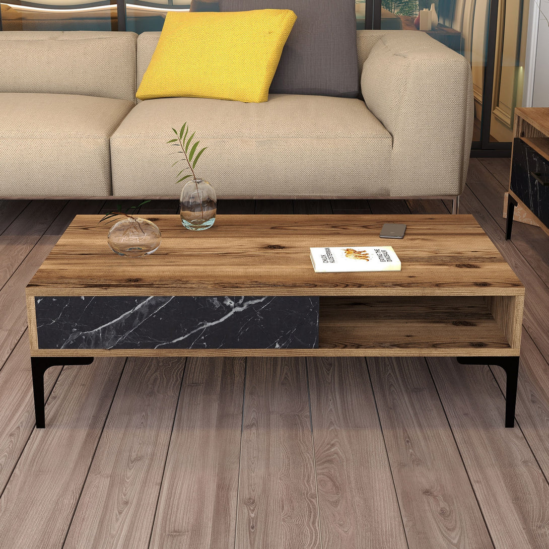 Stolić za kavu Istanbul - Walnut, Black Marble-Vasdom.hr