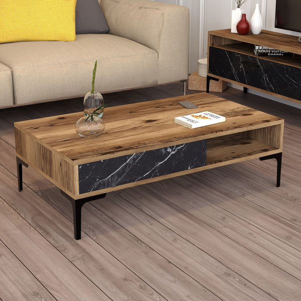 Stolić za kavu Istanbul - Walnut, Black Marble-Vasdom.hr
