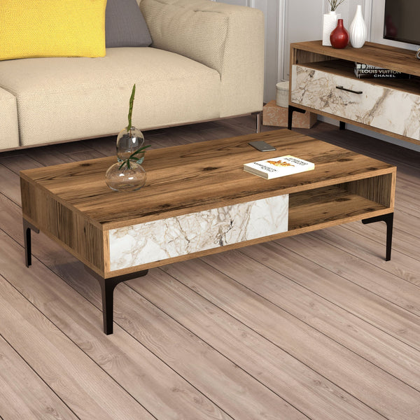 Stolić za kavu Istanbul - Walnut, White Marble-Vasdom.hr