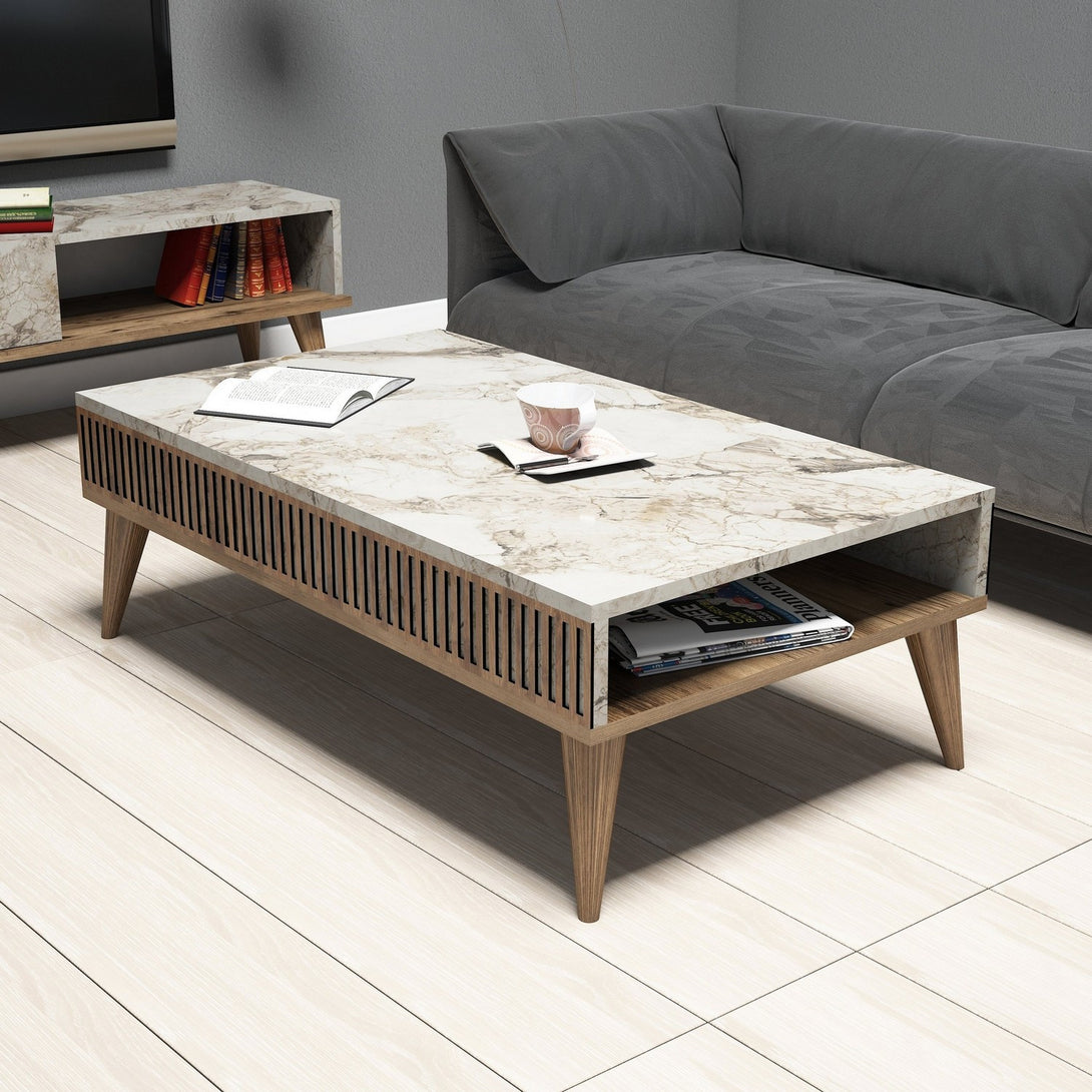 Stolić za kavu Milan - Walnut, White Marble-Vasdom.hr