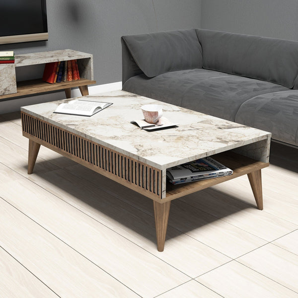 Stolić za kavu Milan - Walnut, White Marble-Vasdom.hr