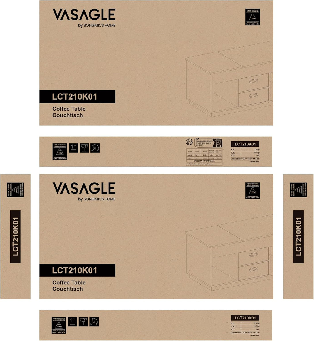 Stolić za kavu s podiznim vrhom, 50 x 100 x 48 cm/62,3 cm, bež | VASAGLE-Vasdom.hr