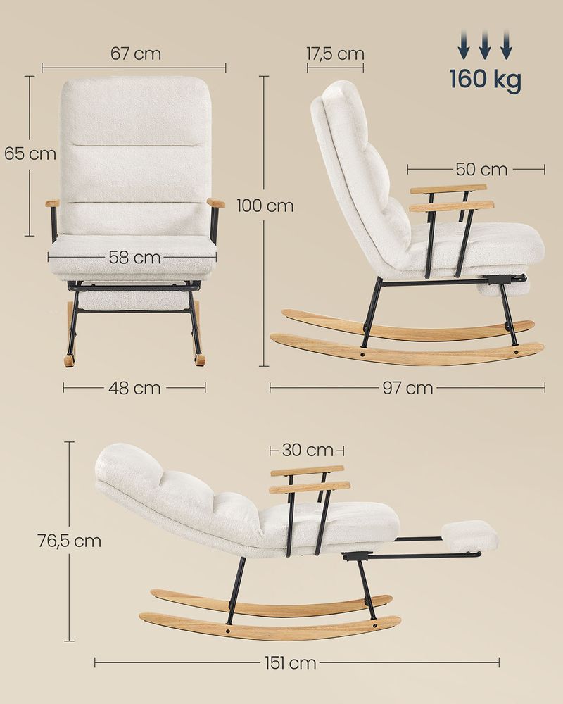 Stolica za ljuljanje nosivost do 160 kg, 97 × 67 × 100 cm, krem bijela | SONGMICS-Vasdom.hr