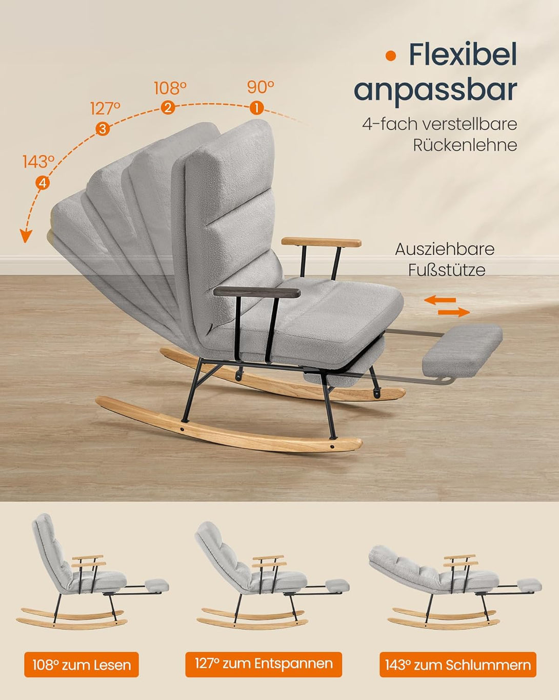 Stolica za ljuljanje nosivost do 160 kg, 97 × 67 × 100 cm, siva | VASHOME-Vasdom.hr