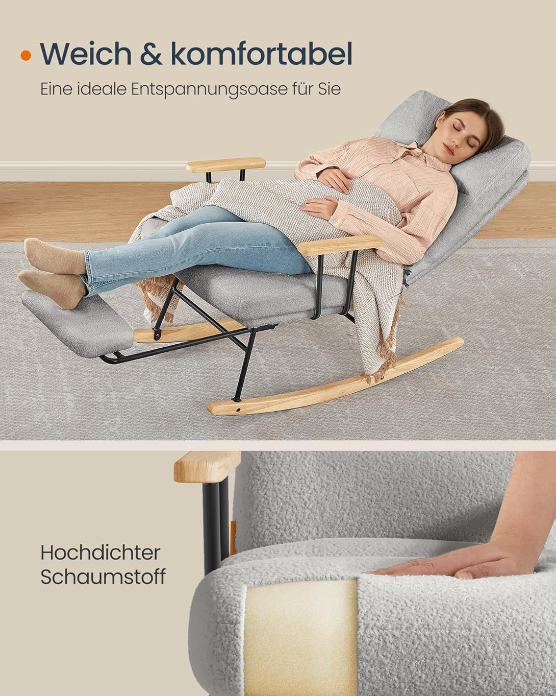 Stolica za ljuljanje nosivost do 160 kg, 97 × 67 × 100 cm, siva | VASHOME-Vasdom.hr