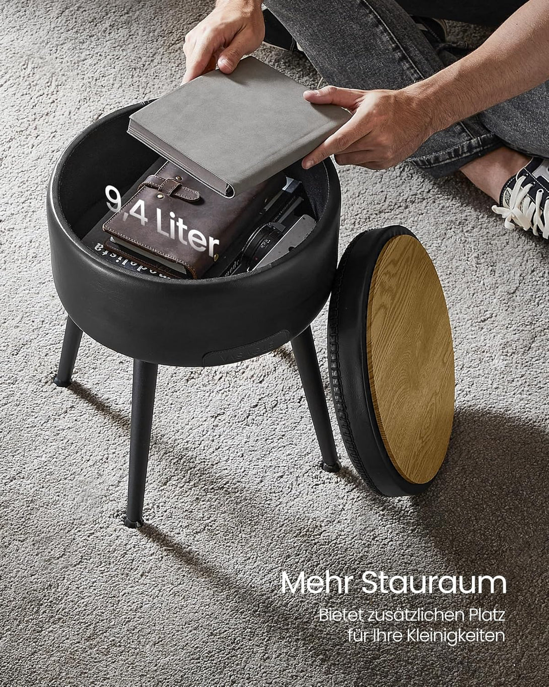 Tabure za pohranu od umjetne kože, 38,2 x 44,4 cm, crni | VASAGLE-Vasdom.hr