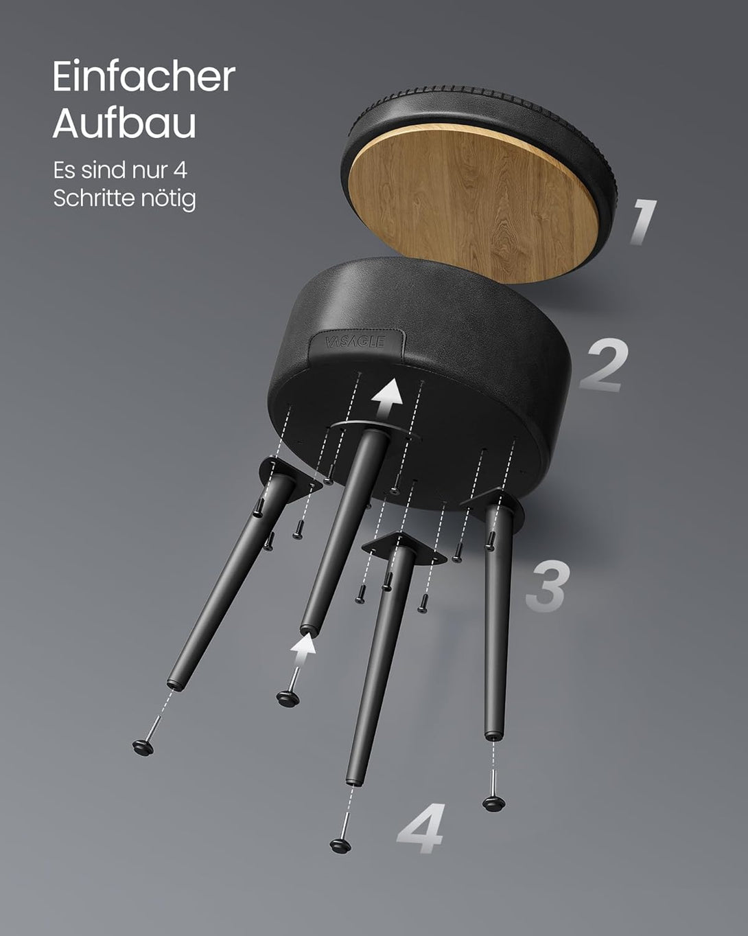 Tabure za pohranu od umjetne kože, 38,2 x 44,4 cm, crni | VASAGLE-Vasdom.hr