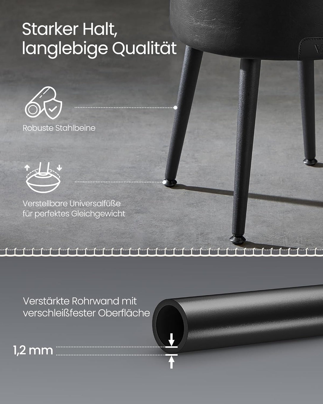 Tabure za pohranu od umjetne kože, 38,2 x 44,4 cm, crni | VASAGLE-Vasdom.hr