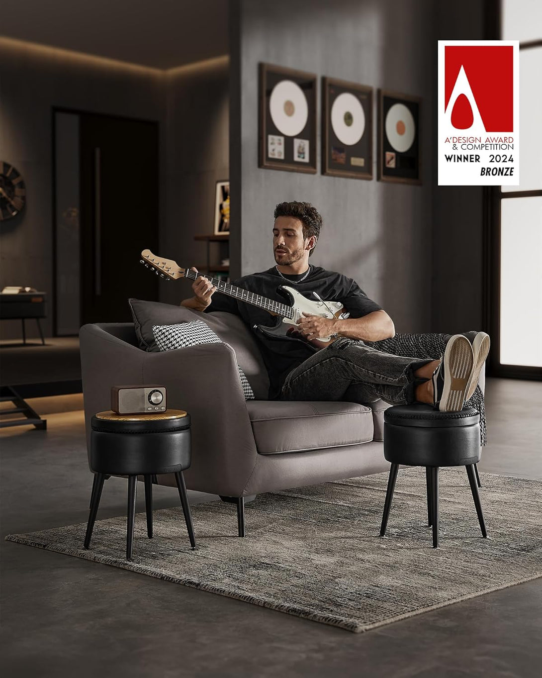 Tabure za pohranu od umjetne kože, 38,2 x 44,4 cm, crni | VASAGLE-Vasdom.hr