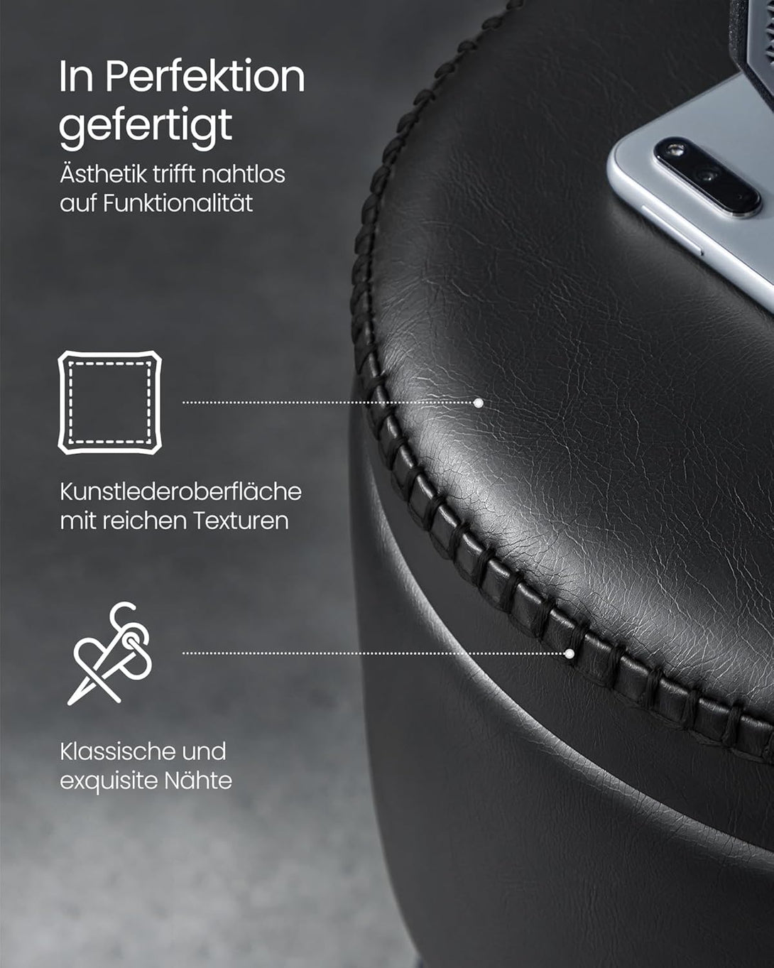 Tabure za pohranu od umjetne kože, 38,2 x 44,4 cm, crni | VASAGLE-Vasdom.hr