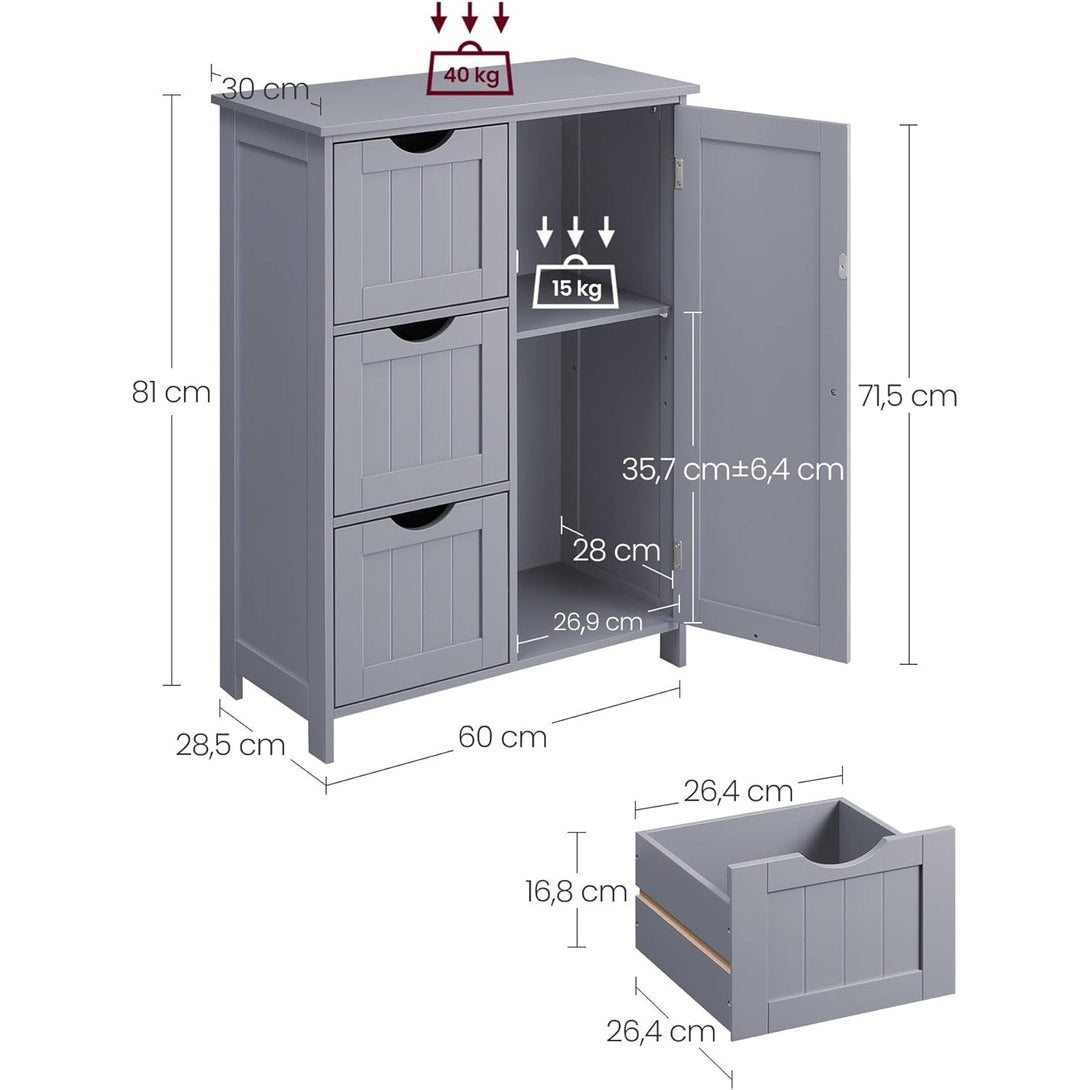 Tanak kupaonski ormarić, s 3 ladice i 2 podesive police, 30 x 60 x 81 cm, sivi | VASAGLE-Vasdom.hr