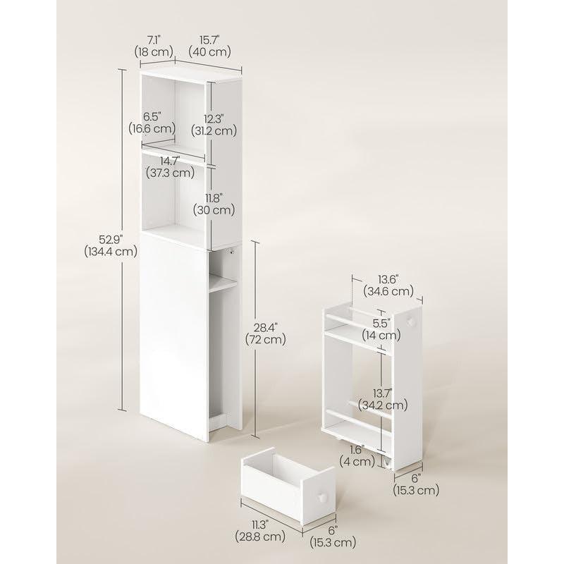 Tanki, visoki kupaonski ormarić s ladicama, 40 x 18 x 134,4 cm, bijeli | VASAGLE-Vasdom.hr