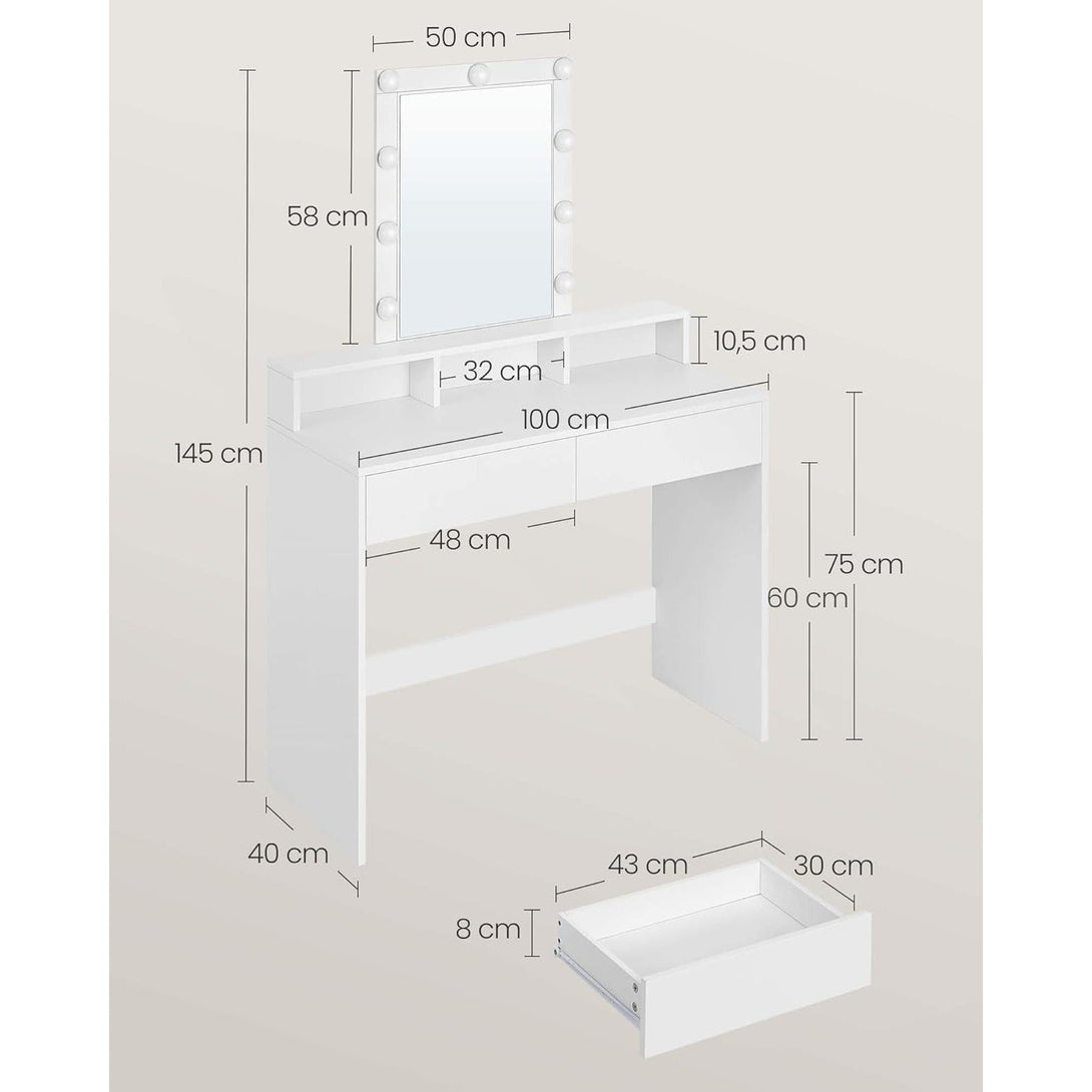 Toaletni stol s LED osvjetljenjem, 40 x 100 x 145 cm, bijeli | VASAGLE-Vasdom.hr