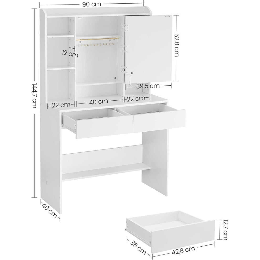 Toaletni stol s podesivim LED osvjetljenjem, 40 x 90 x 144.7 cm, bijeli | VASAGLE-Vasdom.hr